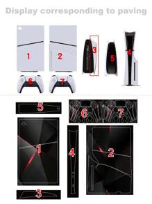 Paquete de 6 pegatinas con diseño negro y rojo para consolas de juego delgadas, versión de disco, anti-polvo y resistente al desgaste