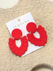 1 Pair Women Abstract Shape Red Ceramic Texture Hollow Out Design Elegant Personalized Acrylic Earrings