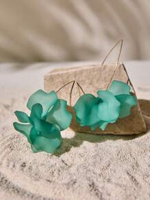 Tropiscape 1pair New Design Fashionable Long Floral Resin Earrings For Women, Exaggerate Elegant And Versatile. Beach