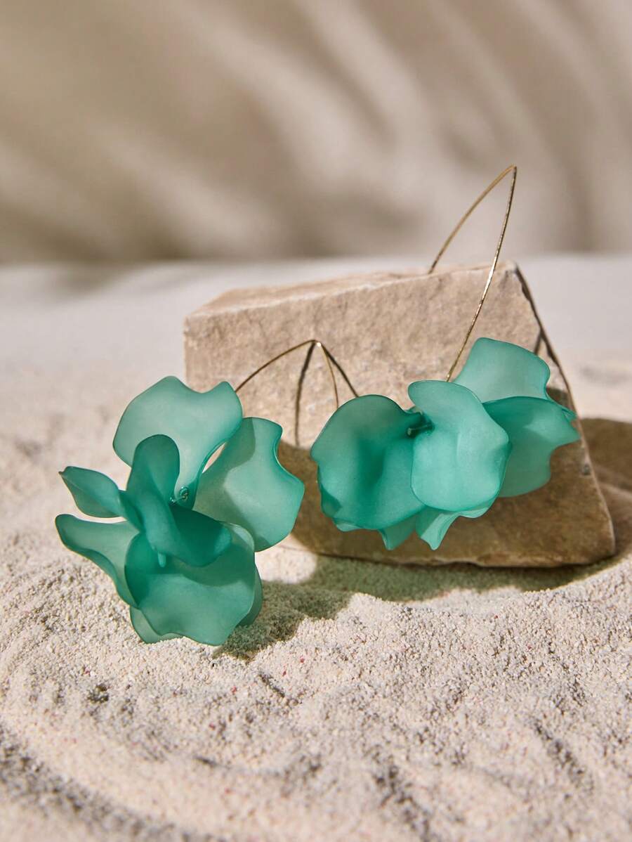 Tropiscape 1pair New Design Fashionable Long Floral Resin Earrings For Women, Exaggerate Elegant And Versatile. Beach