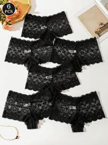 6 piezas de pantis de encaje negro sexy y de moda para mujer, ropa interior triangular romántica, elegante, suave, cómoda, transpirable y elástica, adecuada para uso diario y todas las estaciones