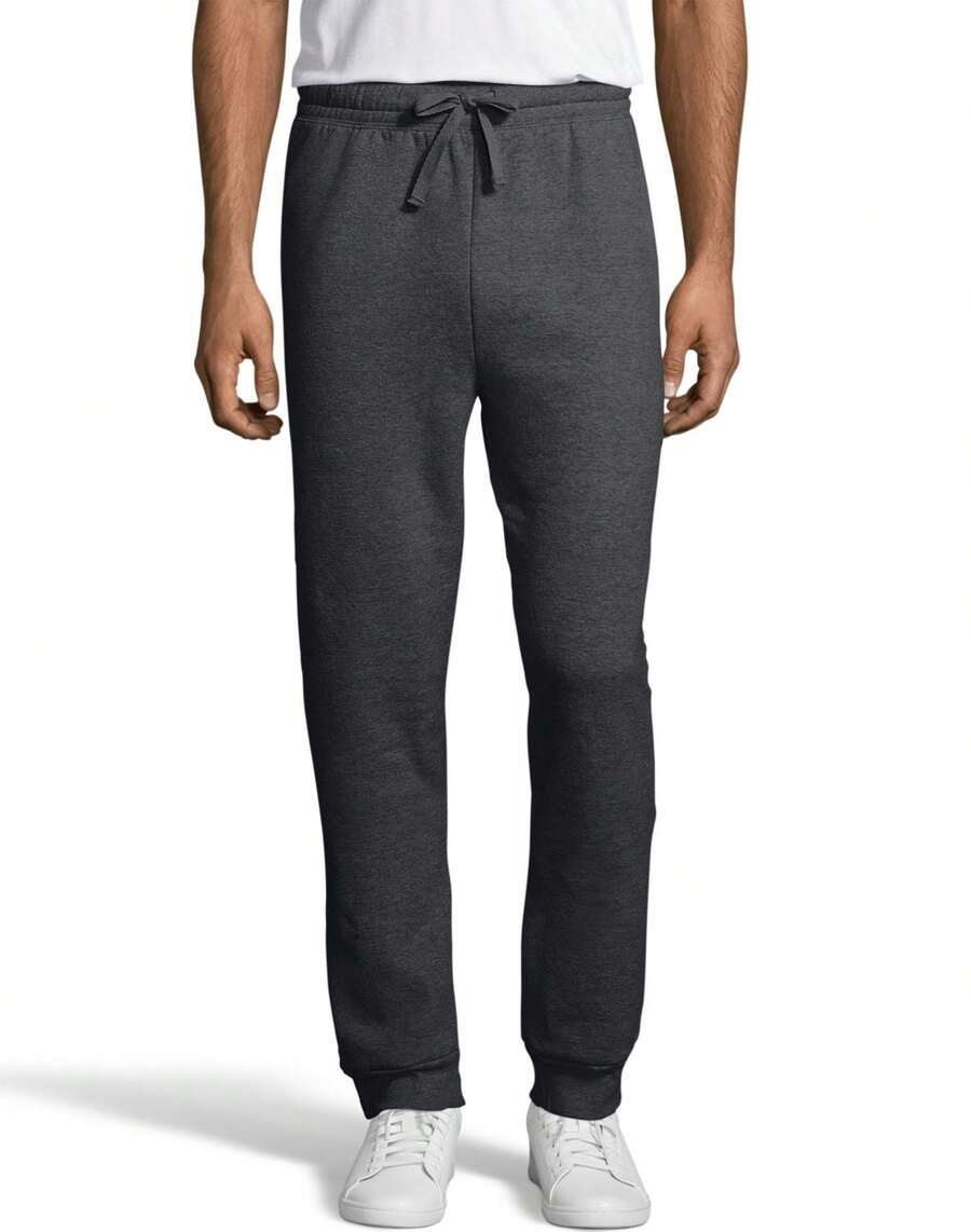 Hanes Mens EcoSmart Fleece Jogger Sweatpant With Pockets, L, Charcoal Heather - 深灰色 - 查看 1