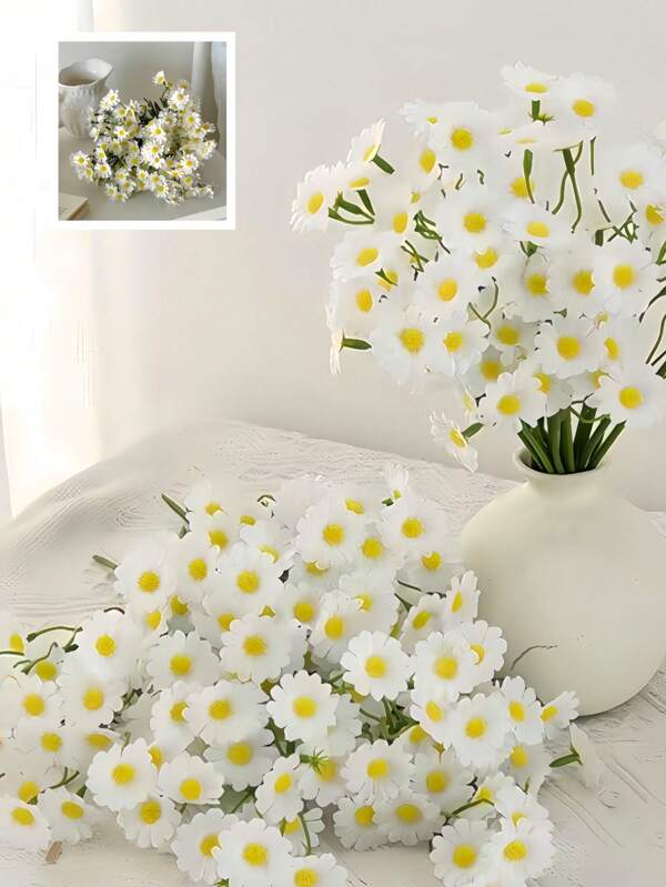 6pcs/12pcs Artificial Daisy Flower Bouquet - Suitable For Wedding, Home Living Room Decoration, Fade-Resistant Floral Arrangement,Fall Decor,Autumn