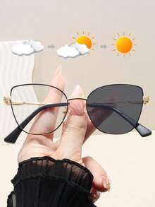 1pc Cat Eye Frame High Quality Hollow Design Photochromic Fashion Glasses, Indoor Non-Prescription Glasses Multi-Purpose Fashion Versatile Women's Fashion Glasses