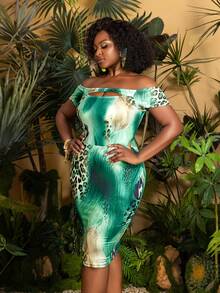 Faeriesty TribalChic 大码露肩短袖碎花连衣裙 - 夏季衣橱必备单品，适合休闲出游、海滩度假、周末早午餐和城市漫步