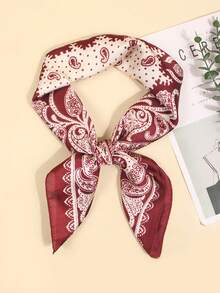 1pc Paisley Printed Women Bandana,Faux Silk Printed Square Scarf, Fashion Multifunctional Headband/Hairband, Suitable For Daily Use - Wine Red - View 2