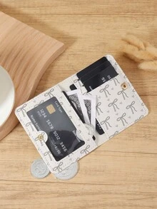 粉色蝴蝶结爱心图案迷你钱包，时尚简约卡包，纤薄轻巧便携，可装现金、身份证、信用卡、硬币，适合作为生日、周年纪念礼物送给爱人、女性、女孩、青少年、大学生、男士 - 淺灰色 - 查看 5