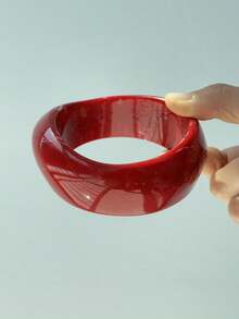 1 件复古红白不对称宽厚树脂手链，优雅女士珠宝，时尚百搭日常配饰