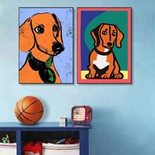 1pc Wall Arts Posters Optional Frame Modern Colorful Cute Dog Posters Canvas Painting Cartoon Abstract Animal Modern Wall Art Picture For Kid Room Home Decoration Painting