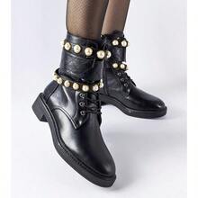 Bottes de cheville isolées noires avec perles artificielles - Noir - Voir 2