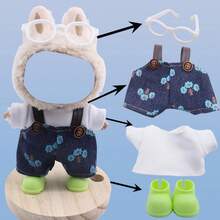 4-teiliges Bekleidungsset (ohne Puppen) geeignet für 17cm Stoffpuppen als Ersatz für Puppen der ersten, zweiten und dritten Generation. Bekleidungsset/Schuhe aus Lumpentuch, Träger, Hose, Bekleidungsset mit Lumpentuch, exquisites Zubehör geeignet als Geschenk - Verschiedenfarbig - Übersicht 13