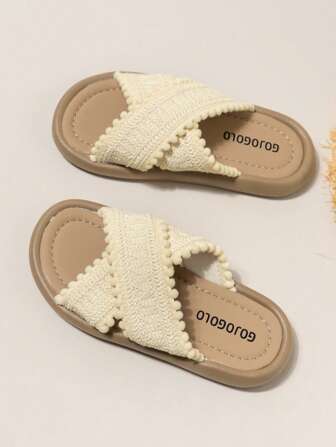 Girls' Fashionable Open Toe Slippers, Summer New Kids Shoes, Girls Casual Beach Sandals, Non-Slip Outdoor Flat Strap Slides, Versatile Soft Bottom Flip Flops