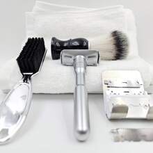 Adjustable Safety Razor Shaving Kit - Including 10pcs Double Edge Blades & 2pcs Safety Blade Caps, Shaving Brush & Razor Cleaning Brush, Shaver Holder, Smooth And Close Shave - 7 In 1 Shaver Set, Perfect Gift For Father Day & Boyfriend