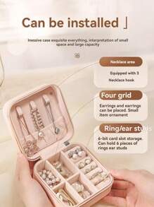 1 pièce Boîte de rangement de bijoux de voyage, cadeau pour femme, mini organisateur de bijoux, support pour colliers et boucles d'oreilles avec miroir, rose, articles de voyage essentiels, cadeau de la fête des mères pour les femmes, organisateur de stockage, articles de voyage essentiels, retour à l'école, stockage en dortoir