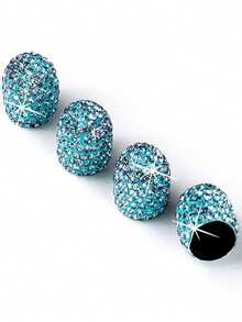 4pcs Rhinestone Car Tire Valve Cap, Universal Bling Crystal Car Tire Valve Stem Cover - Pink - View 5