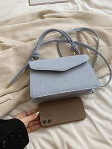 New Vintage Mini Square Bag, Unique Textured Design Crossbody Shoulder Handbag For Women - Blue - View 3