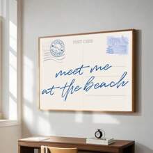 1pc Unframed Meet Me At The Beach Post Card Wall Art Poster Canvas Print Minimalist Summer Coastal Granddaughter Beachy Aesthetic Decor Painting For Apartment,Living Room,Bedroom,Modern Home Decoration