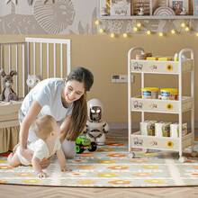 Baby Diaper Cart, 3-Tier Rolling Diaper Caddy For Newborn Essentials Must Haves, Detachable Bedside Cart, Large Capacity Diaper Caddy Organizer - Màu be - Xem 8