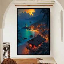 1 pieza Impresiones y carteles de arte de pared con opción de marco - Escenas naturales de viaje con vista al mar, pueblo costero, coches - Decoración de arte de lienzo para la sala de estar del hogar - Cuadros de pared - Regalos