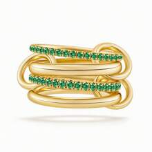 1 pezzo Anello impilabile placcato oro con zirconi per donna, elegante e delicato, in oro 14 carati con zirconi verde diamante, può essere indossato in molti modi, regalo di compleanno, gioiello elegante e alla moda, abbinabile per uso quotidiano, decorazione per feste
