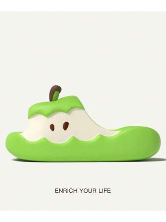 Women's Apple Design Slip-On Slippers, 2025 New Arrival Cartoon Cute Indoor Comfy Thick Soled Sandals For Couples & Dorms, Summer