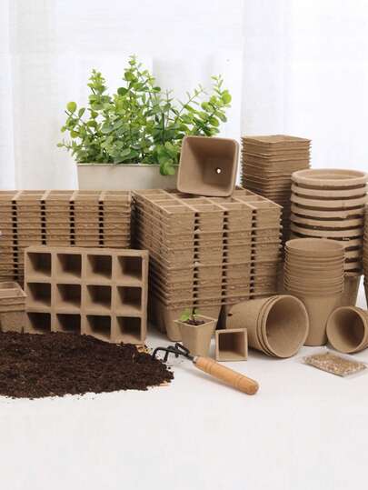 纸浆育苗杯营养盘一次性使用纸浆圆形/方形多肉植物花盆绿植育苗盆套装适用于多肉植物叶片繁殖、兰花、蔬菜育苗