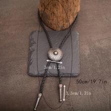 1pc Vintage Bolo Tie Long Necklace, Western Style Round Patterned Pendant