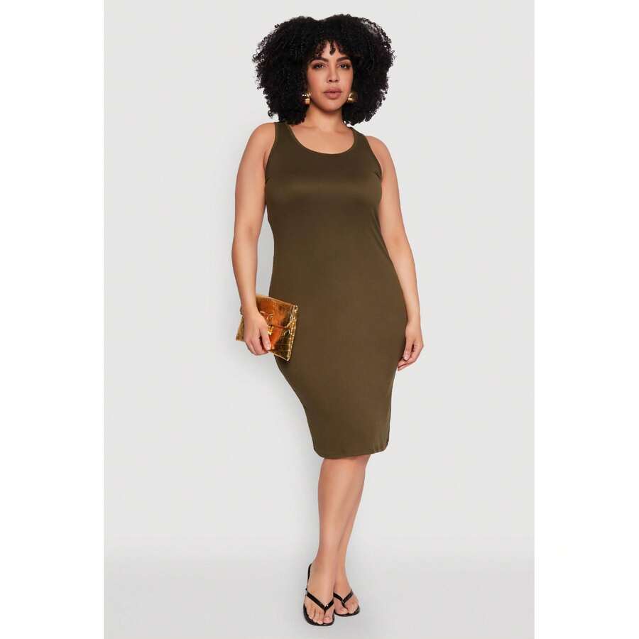 Plus Size Scoop Neck Midi Dress - Multicolor - View 1