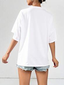 Playera casual dama mujer amplia holgada escote V manga corta bajo recto básica cómoda casual primavera verano calor día noche fiesta evento calle vacaciones comida jardín fresca - Blanco - Ver 3