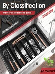 Bandeja para cubiertos expandible de 6-8 compartimentos para cajones, organizador de cubiertos de cocina con divisores ajustables, caja de almacenamiento de utensilios para cucharas, tenedores, cuchillos, apta para cocina, dormitorio, oficina