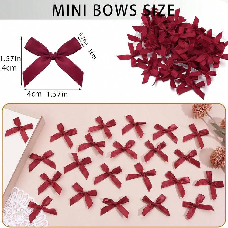 50 Rubans Satin Rouge Rose Mini - Idéal Pour DIY, Mariage, Décoration Cadeau