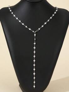 1 件女士金色/银色长 Y 形项链，深 V 领派对/庆典配饰，闪亮吊坠，休闲/节日/周年纪念/生日礼物，波西米亚风格优雅奢华简约时尚性感可爱 - 銀色珍珠 - 查看 4