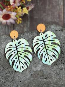 1 par de pendientes colgantes de hoja de madera bohemios, elegantes pendientes de moda para playa y resort de verano para mujeres