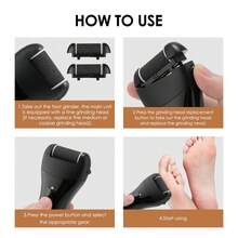 Hailicare 3-Speed USB Foot File|1200mAh Rechargeable|IPX4 Waterproof With LED Light|3 Natural Quartz Heads (Coarse/Medium/Fine)|Digital Battery Display & 180-Minute Run Time - Black - View 8