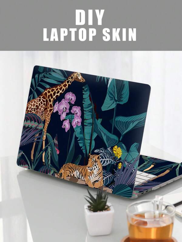 2pcs Tropical Plant & Animal Design Laptop Skin Stickers, High Quality Scratch Resistant PVC Material, Personalized Decor And Protection For Laptop Surface, Compatible With MACBOOK And 15*11.02inch Laptop Cases