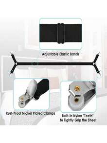 2/4/5 件床笠夹床单固定带，将床单固定在位，坚固加厚床单吊带，对角拉伸床单固定带，床单紧固件夹，适用于床上用品 - 黑色 - 查看 5