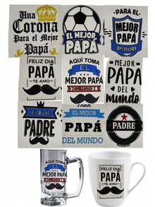 Set 10 piezas sticker DTF UV para vasos tarros Día del Padre decoración fiestas regalos felicitaciones tamaño 6x6 cm calcomanía autoadhesiva ideal para personalización event decor - Multicolor - Ver 2