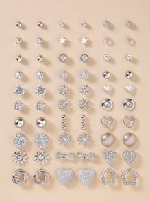 30 Pairs Women Fashion Metal Simple Cute Star, Flower, Butterfly, Heart, Round, Geometric Stud Earrings Set, Daily Wear Jewelry Gift Set
