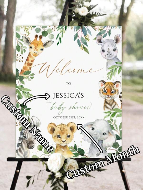 Customized Jungle Baby Shower Poster, Greenery Animals Baby Shower Decoration,Party Welcome Sign, Party Sign, Welcome Sign, Mother's Day, Father's Day, Graduation Season Gifts Back To School