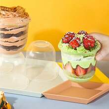 10pcs/20pcs/30pcs U-Shape Lidded Cupcake Cups, Ice Cream Cups, Juice Cups, Fruit Milk, Bubble Tea Cups, Super Cute Round Mini Heat-Resistant Cups