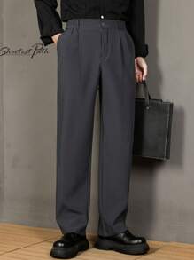 Pantalones casuales de negocios de unicolor, rectos y de corte holgado para hombre