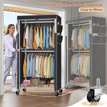 Clothes Rack With Cover & Wheels - Heavy Duty Adjustable Rolling Portable Closet, Space-Saving 35.5" W X15.7" D X79" H,Room Decor,Home Decor - White - View 7