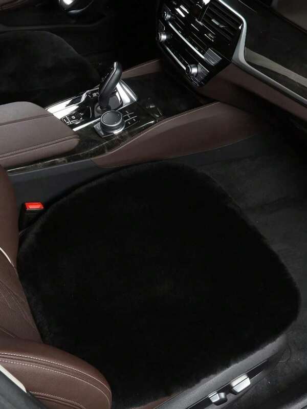 1pc Black Plush Car Front Seat Cover, Universal Car Interior Decoration