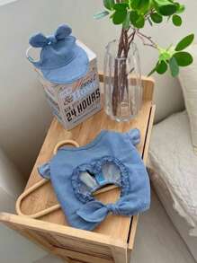 2pcs Pet Cat & Dog Spring/Summer Outfit: Denim T-Shirt Vest + Cute Hat