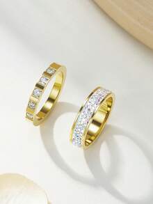 1 件时尚闪光全圆方晶锆石戒指，镀金时尚珠宝配饰，适合女士、日常佩戴或派对礼物