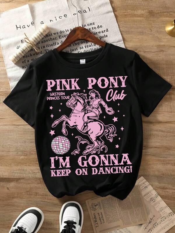 Tween Girl Cartoon en Slogan Print Grafische T-shirts Voor Meisjes Korte Mouwen T-shirts, Tween Girl's Zomer Tops Ronde Hals Shirt Blouse