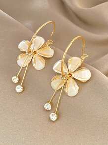1 par de brincos pendentes longos minimalistas com decoração de strass e design floral circular