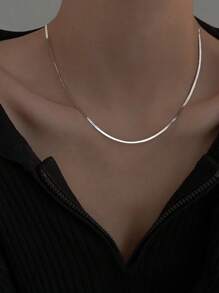 1pc Simple And Versatile Luxury Feel Gold Snake Bone Necklace, Flat Shiny Snake Chain Collar Necklace, Unisex Gift For Women Everyday Casual Wear