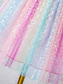Young Girl' Dreamy Rainbow Unicorn & Fish Scale Print Ruffle Trim Cap Sleeve Dress, Sheer Fabric, Keep Away From Fire - Multicolor - View 5