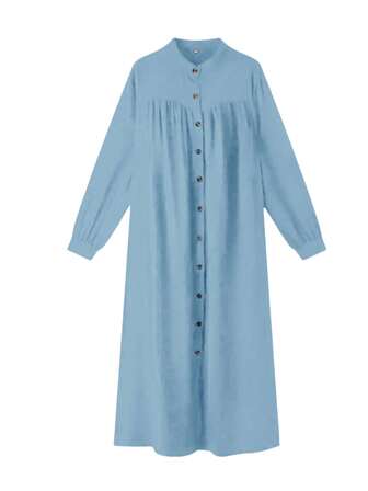 Scacto Vestido largo de línea A con cuello redondo, manga farol y plisado en color liso, ideal para uso diario, fiestas en casa y uso modesto, versión holgada